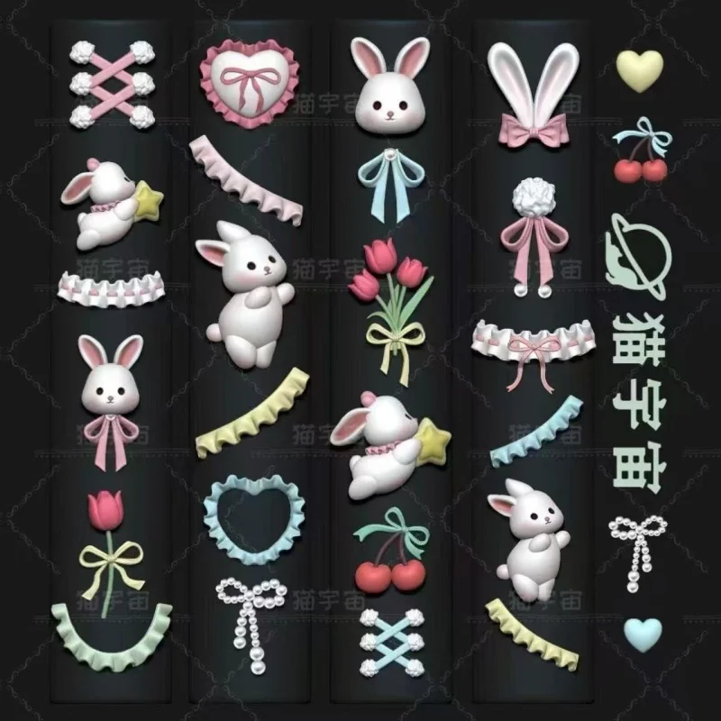 1pc pizzo cremoso fiocco di coniglio guscio marino 3D stampo acrilico decorazioni per unghie artistiche gatto design fai da te stampo per unghie in silicone per nail art