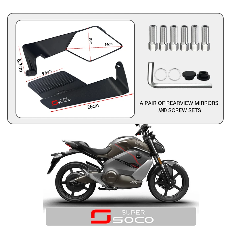 Espejo retrovisor de ala de viento fija para motocicleta, diseño aerodinámico para SUPER SOCO CPx CU TC 50 MAX TS TSX 1500, espejo convexo