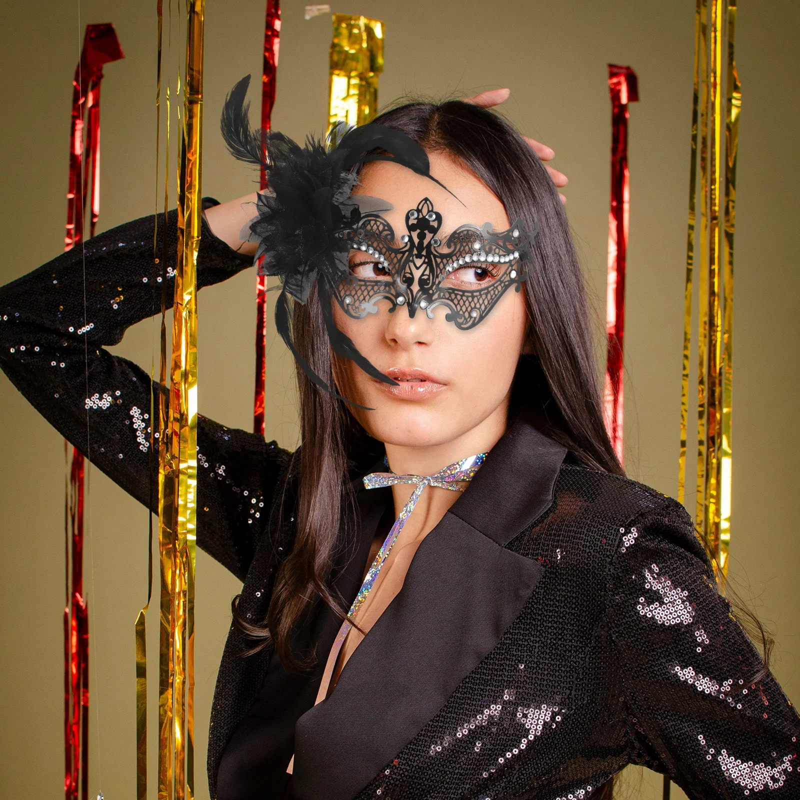 

Metal Half Face Masquerade Mask Rhinestone Decor Venetian Carnival Mask for Women Venetian Masks for Masquerade Ball