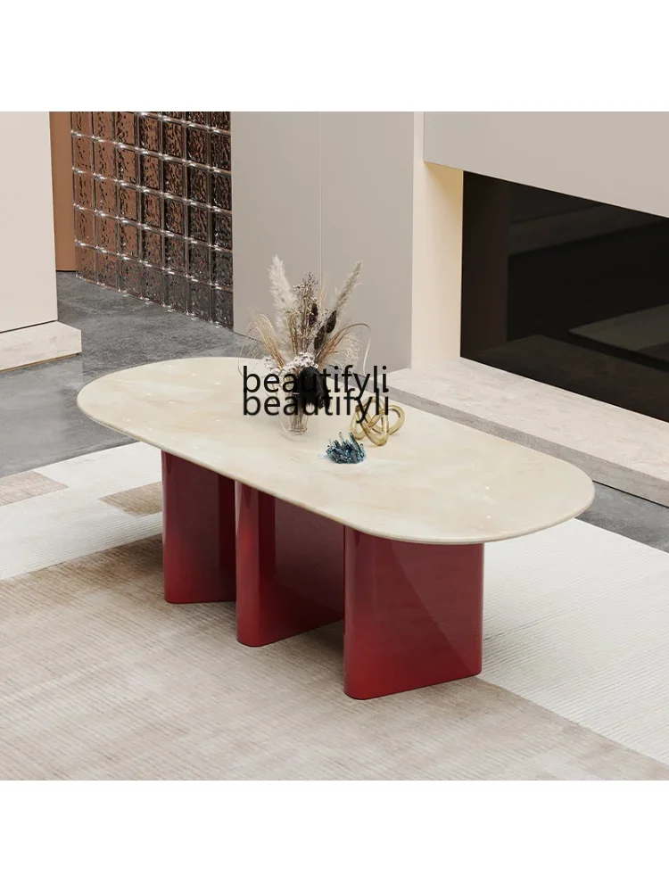 French Cream Style Mild Luxury Marble Dining Table Modern Simple Home Small Apartment Dining TableAA