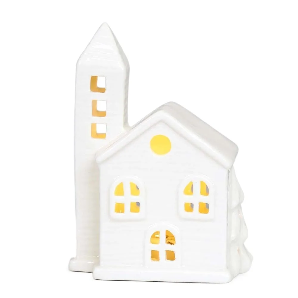 Keramische porseleinen lamp Ornament Knoopbatterijen LED Kerstsfeerverlichting Ster Gloeiend effect Huisvormige nachtlamp