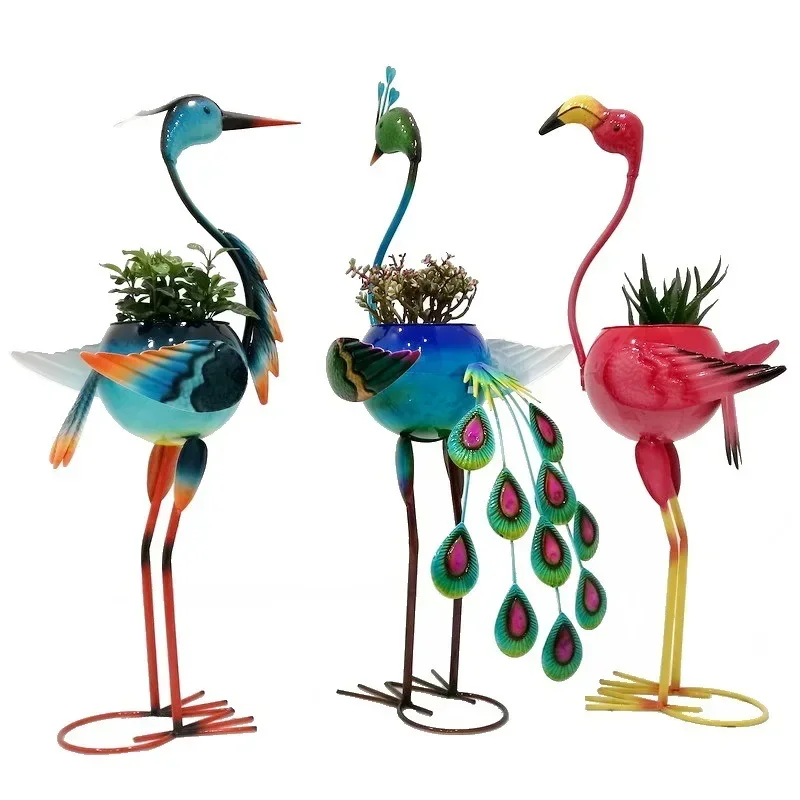 

Succulent green plant garden decoration, wrought iron peacock, crane flamingo, animal shape, cute characteristic flower pot
