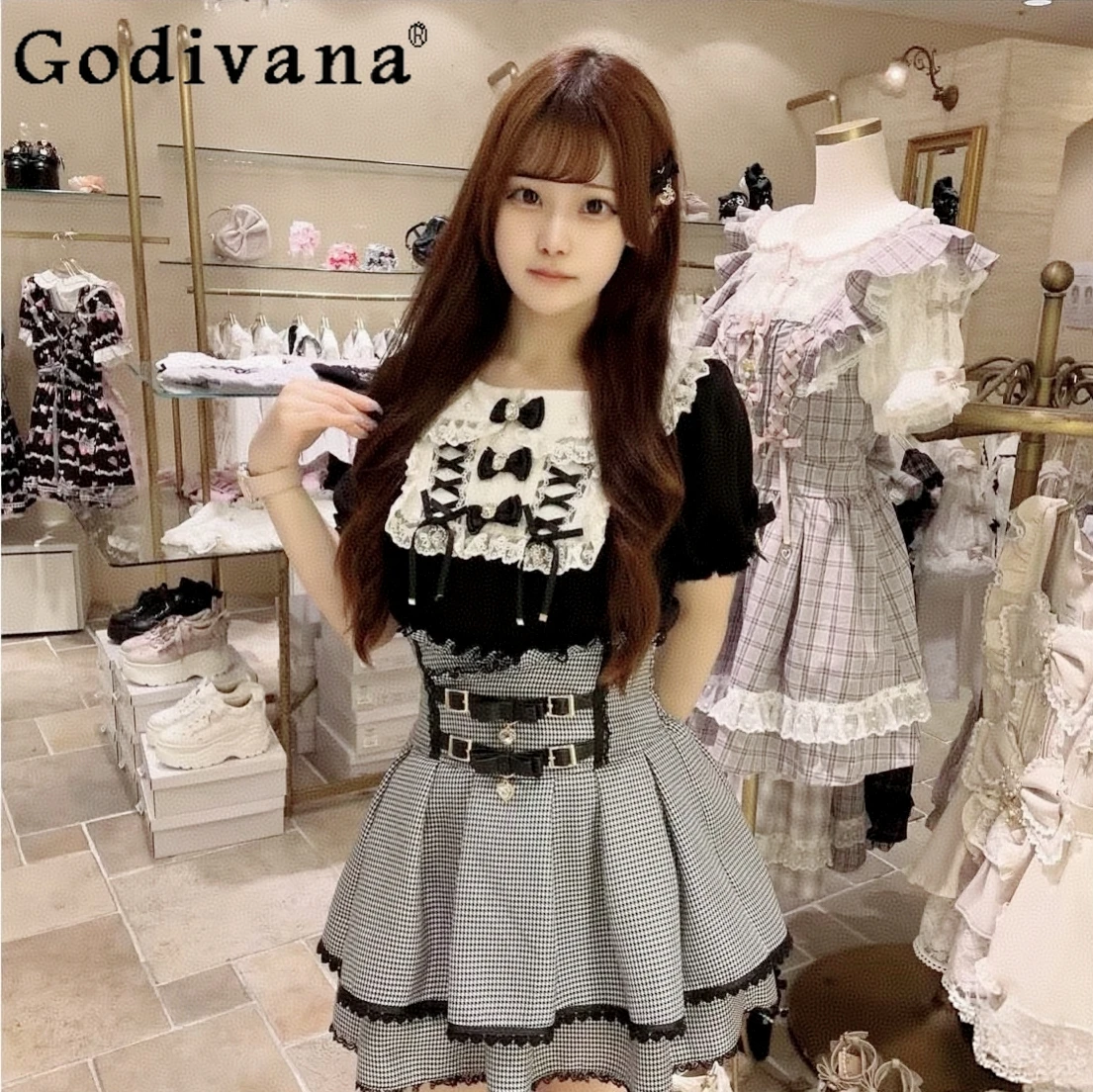 

Japanese Mine Mass-produced Sweet Cute Doll Collar Short-sleeved Top Summer New Sweet Girls Women's Cute Bow Lolita Style Shirt