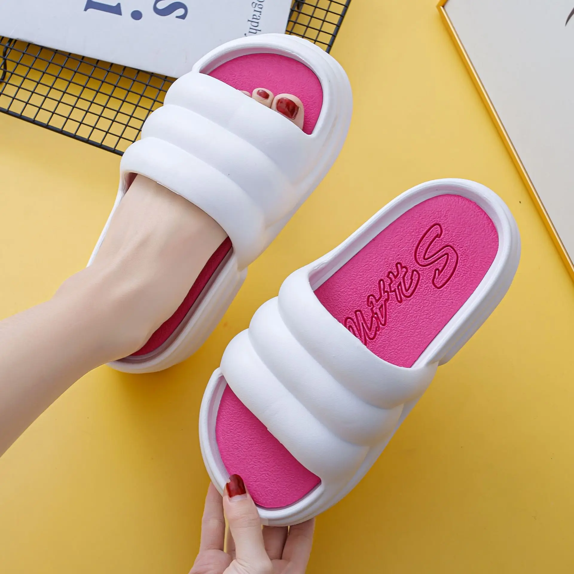 New thick soled bread slippers in summer EVA fashion wear waterproof  soft feeling ins wear women's home bathroom slippers