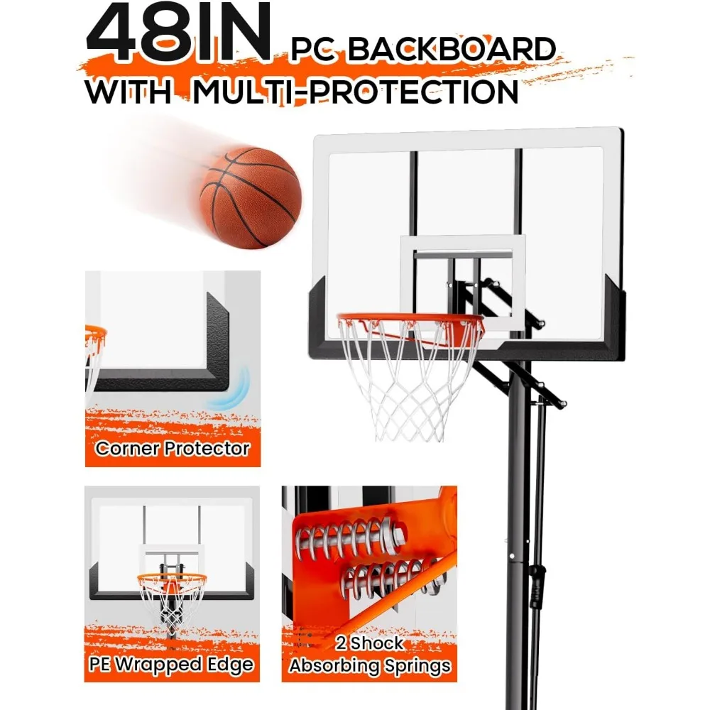 Tragbares, verstellbares Basketball-Torksystem – 4,8–10 Fuß Höhe, 45 Zoll bruchsichere Rückwand für den Außenbereich von Kindern