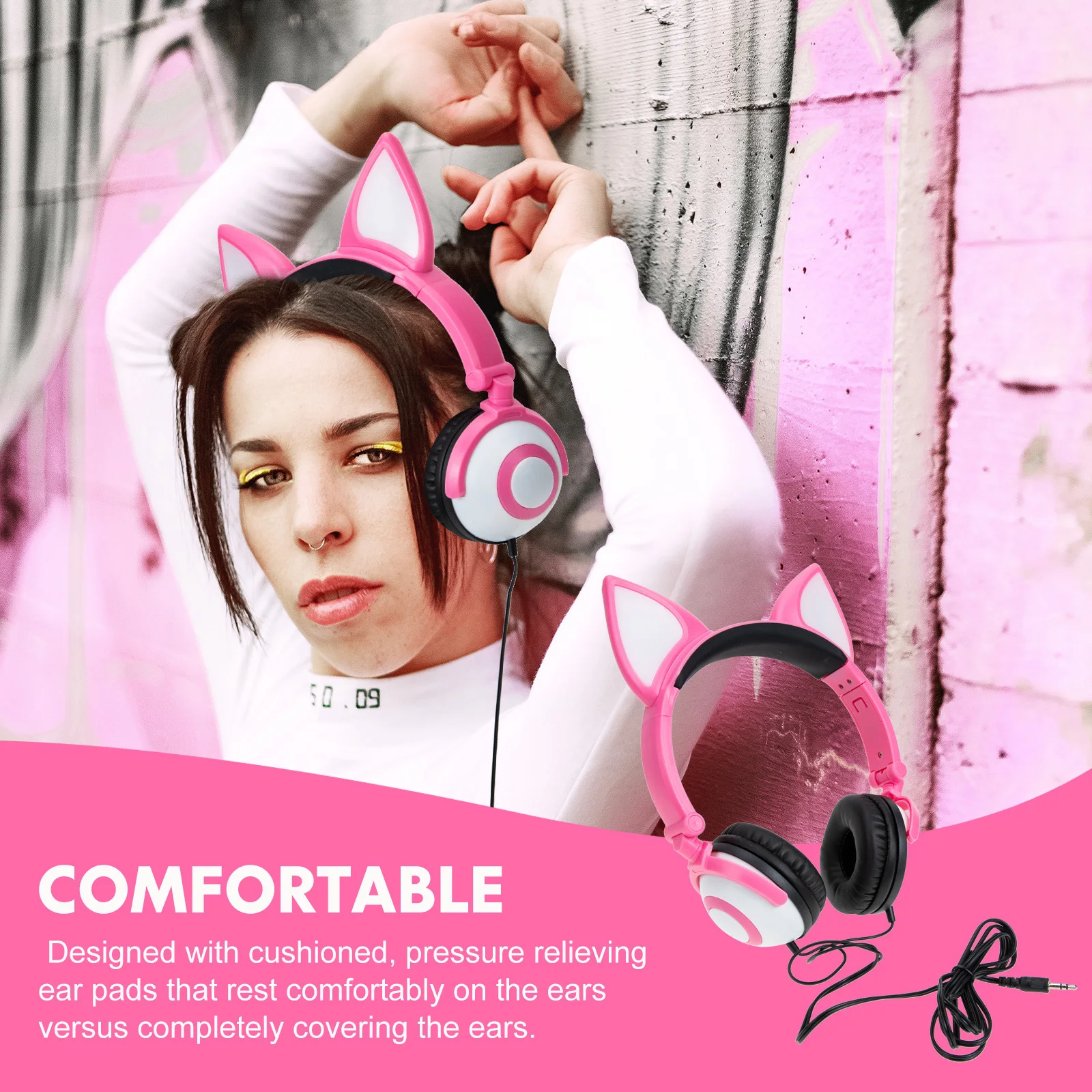 

Headphones Cat Ear Glow Design Adjustable Comfortable Fit For Led Light Up Earphones For Travel