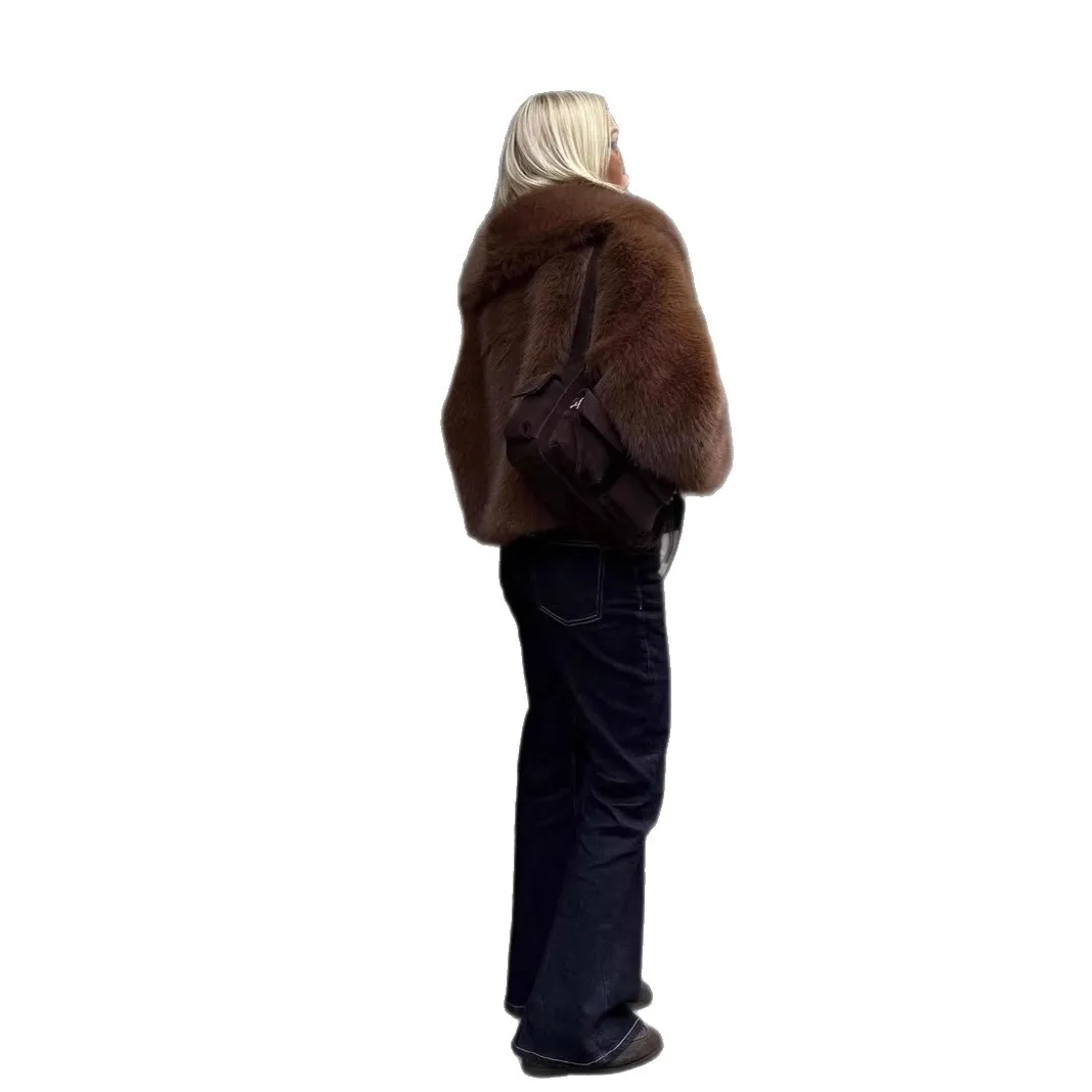 Old Money Winter Women's Eco Fur Coat Solid Warm Collar Female's Artificial Fur Jacket Warm Cropped Faux Fur Jacket For Lady