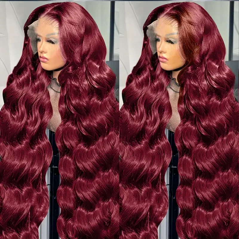 

Накладные парики из 100% натуральных человеческих волос на распродаже: волнистые, цвета бордо 99J и вишнево-красные, с кружевной передней частью 13x6, без клея, предварительно прорезанные.