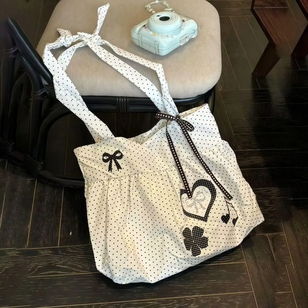 

Fashion Canvas Shoulder Bag Korean Simplified Large Capacity Lady Handbags Solid Color Polka Dot Print Crossbody Bag Women