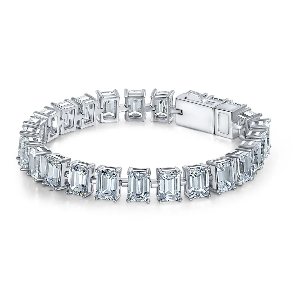 Nova tendência da moda s925 incrustada 5a zircon círculo completo retangular branco diamante senhoras high-end corte pulseira de prata esterlina