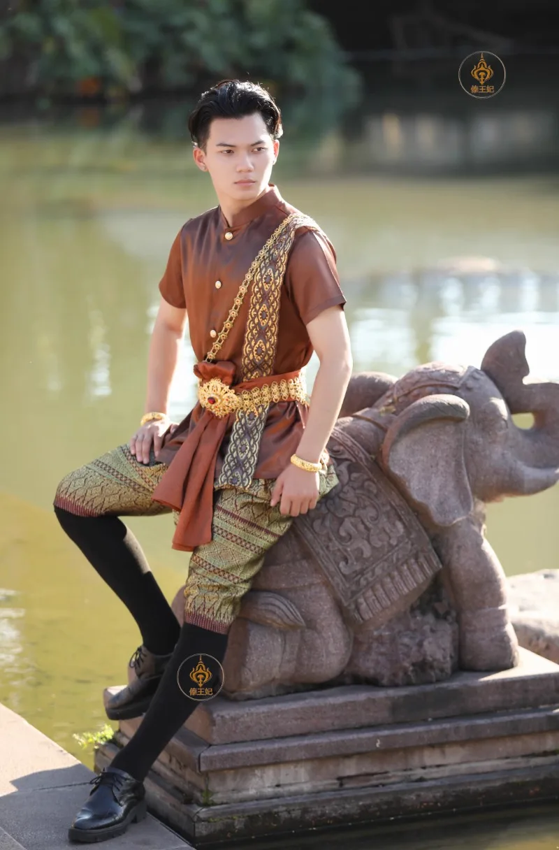 Thai Men's Clothes Retro Suit Travel Photo Restaurant Hotel Welcome Dress Thailand Costume Traditional Clothing Summer