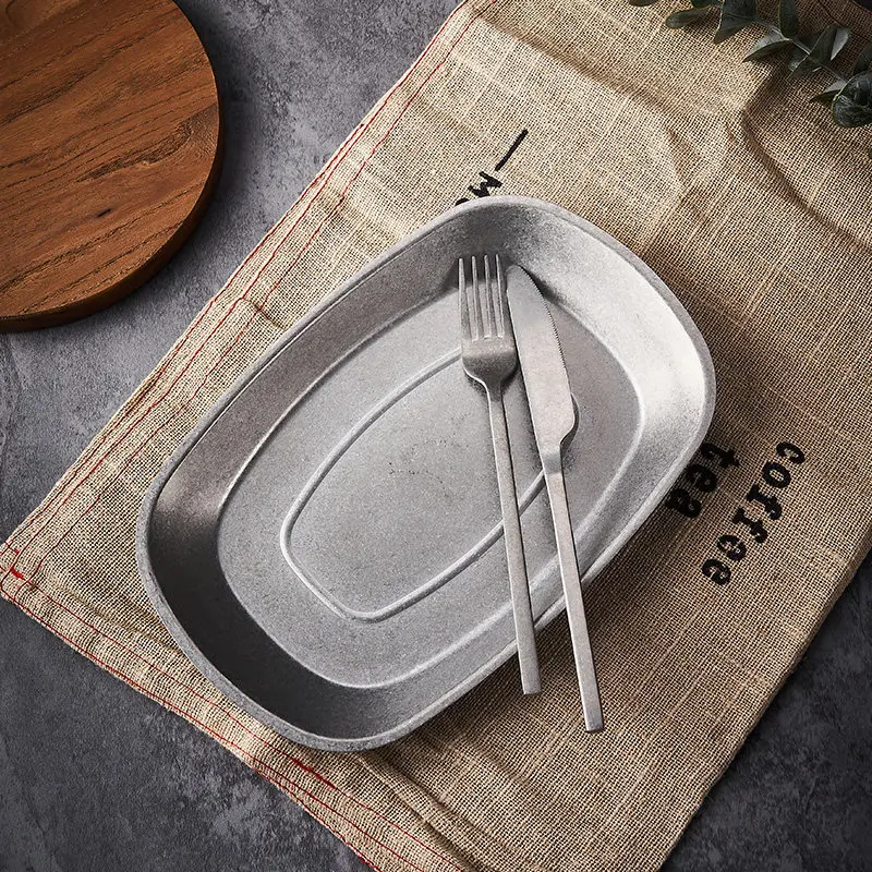 Industrial Tableware Steak Plate Stainless Steel Serving Tray Fried Chicken Platter American Tin Metal Snack Dish Cafe Tableware
