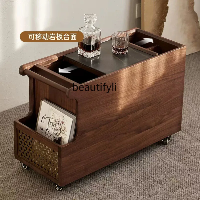 

Solid Wood Side Cabinet Modern Minimalist Storage Organizer Corner Table North America Black Walnut Movable Sofa Side Table