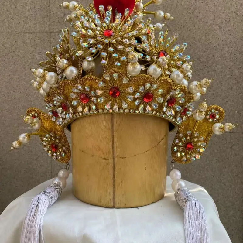 Pure handmade rhinestone emperor armor head, removable flat crown can be used as a general helmet