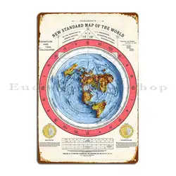 Vintage 3d New Standard Map Of The World Flat Earth Metal Sign Wall Cave Plaques Create Party Print Tin Sign Poster