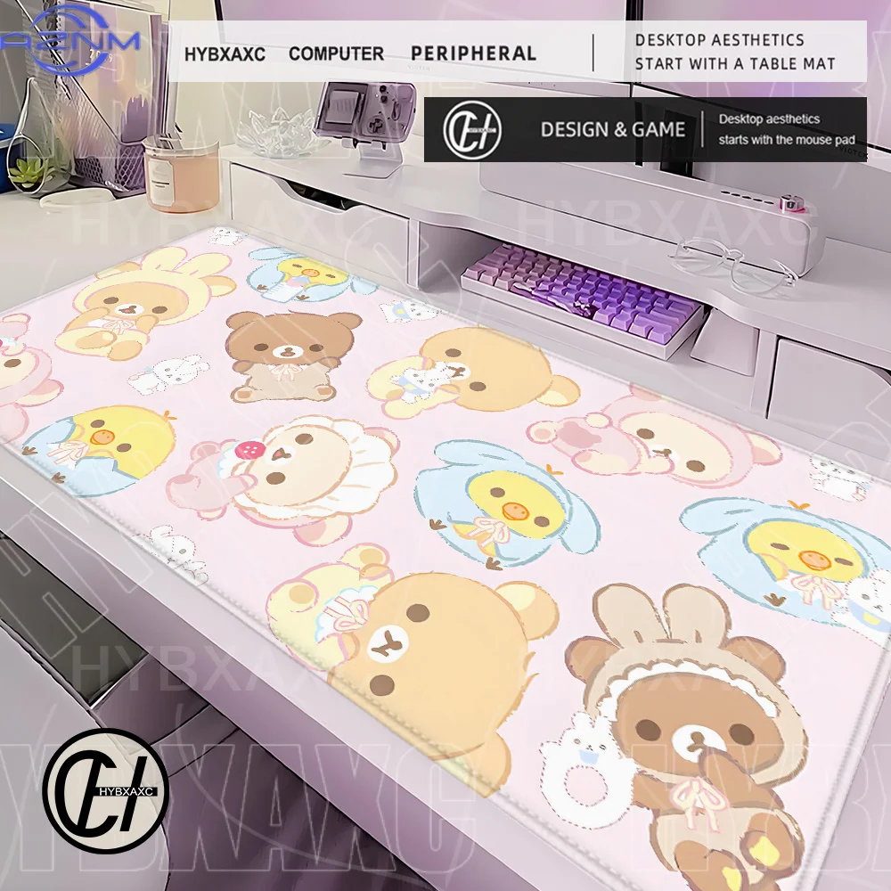 Cute Cartoon Bear Cute Cartoon Pink Mouse Pad XXL HD Desk Mat Anime Kawaii Cats Keyboard Rug Laptop Japan Anime Gaming Mousepad