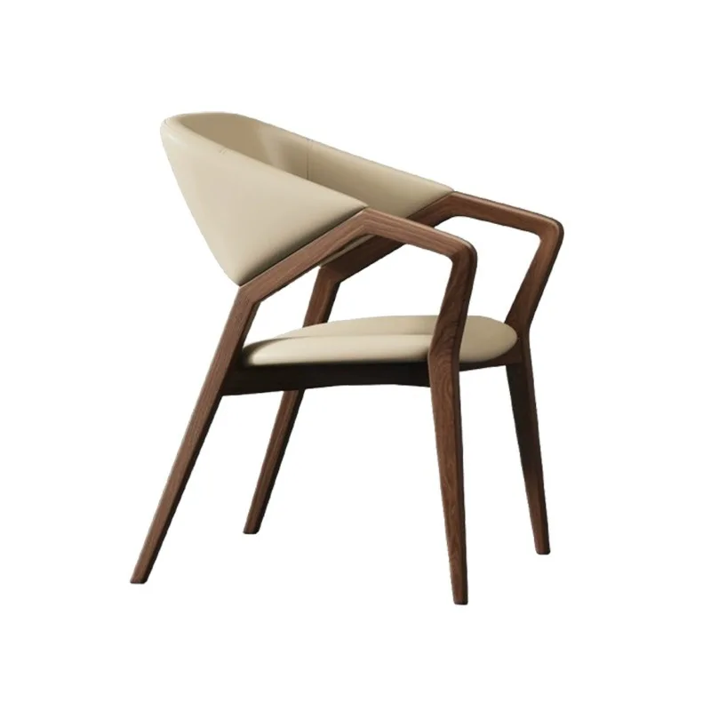 Household dining table and chairs with armrests Medieval modern simple Nordic solid wood dining chair Book chair New restaurant