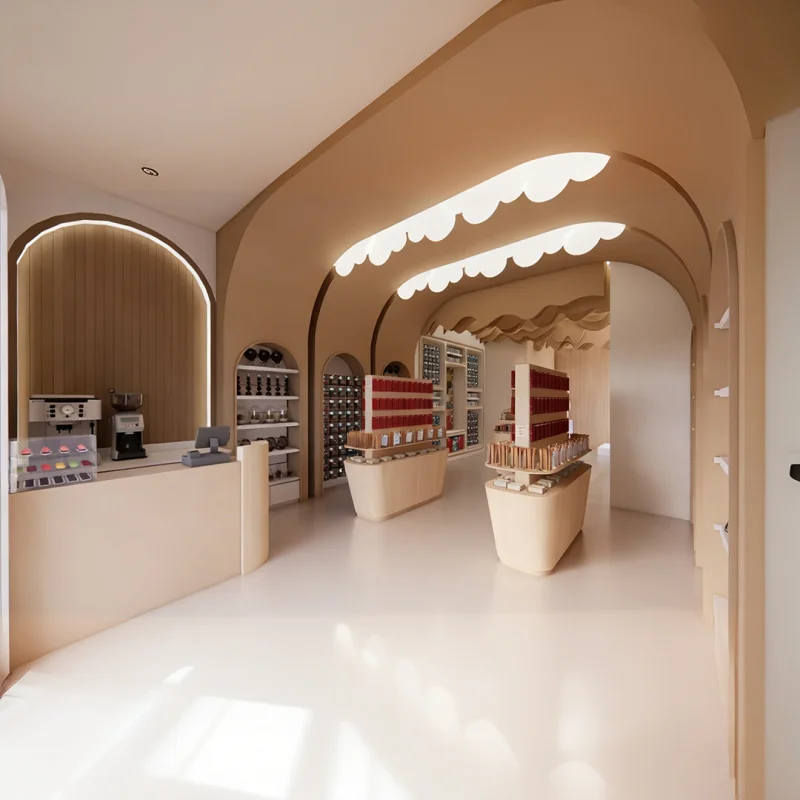 custom.Wooden Display Shelf Cosmetics and Fragrances - Custom Factory-Built Design to Enhance Beauty Salons