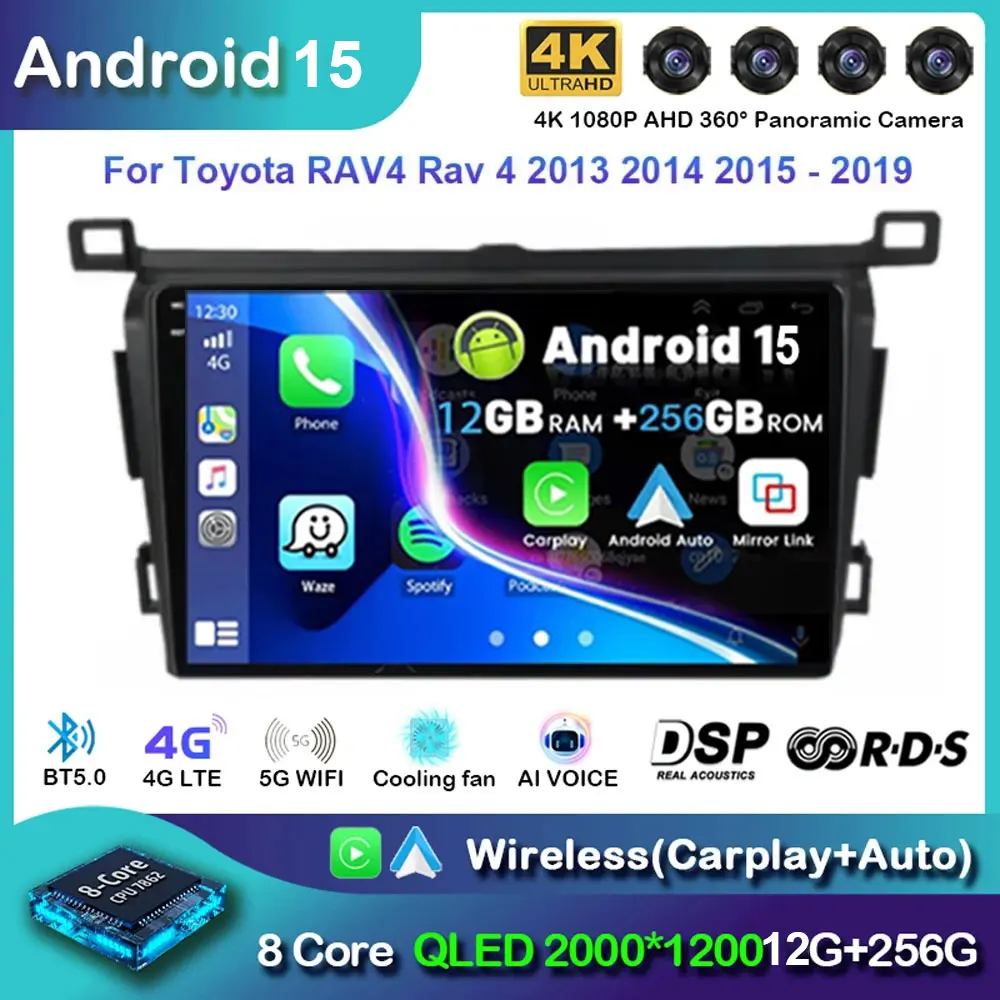 

Android 15 Car Multimedia Player For Toyota RAV4 RAV 4 XA40 2013-2019 RHD LHD Wireless Carplay Android Auto 4G Wifi 2din