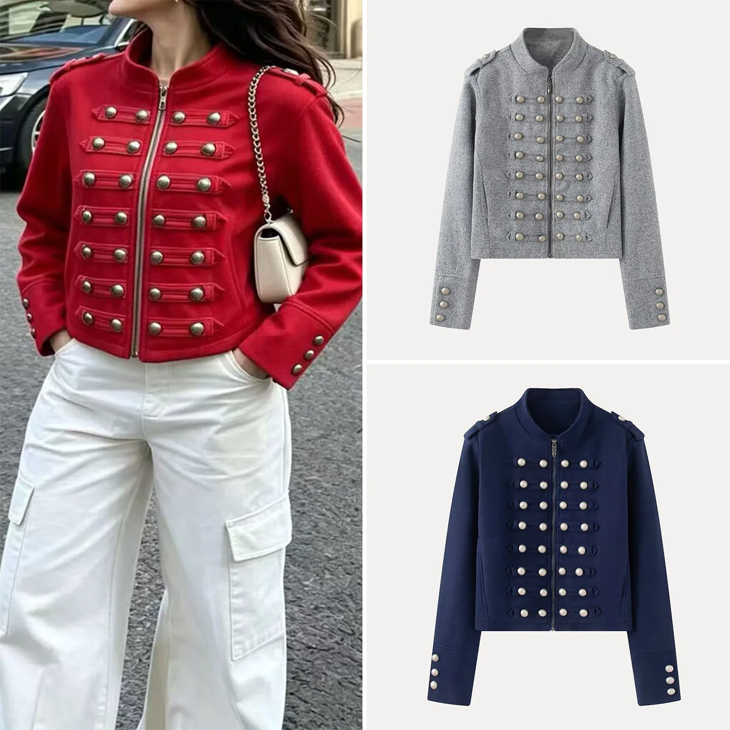

Fashionable Short Button Decorated Outerwear Women's Retro Court Style Summer Clothing ZADATA Neutral Style Standard Fit Long...