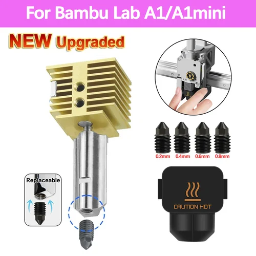 Imagen 1 del producto Nuevo Kit de extremo caliente de velocidad rápida mejorado para Bambu Lab A1 Hotend A1 Mini conjunto de boquilla cabezal de pinta boquillas de acero endurecido reemplazables
