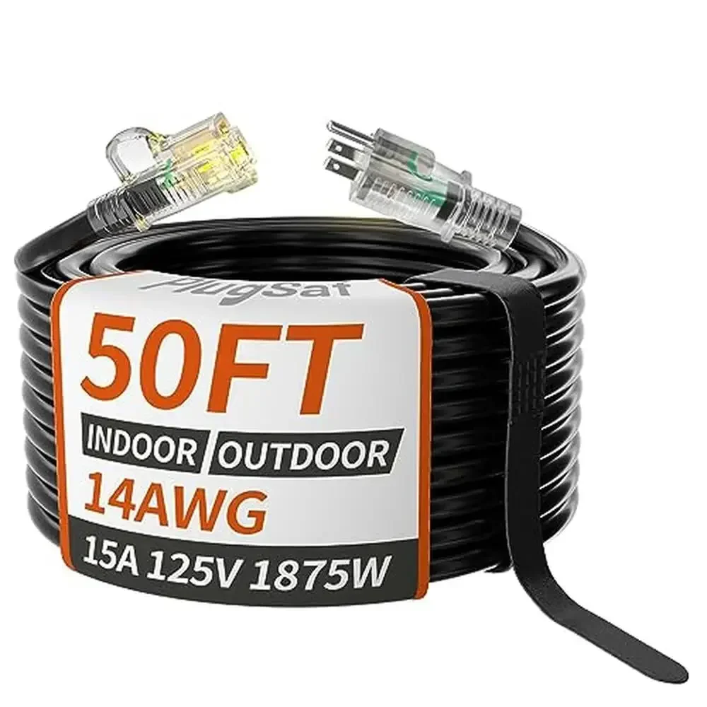 

Heavy Duty 50ft Extension Cord 14/3 Gauge Waterproof Flexible SJTW Jacket Lighted Indicator Cold Weatherproof 3 Prong IP65