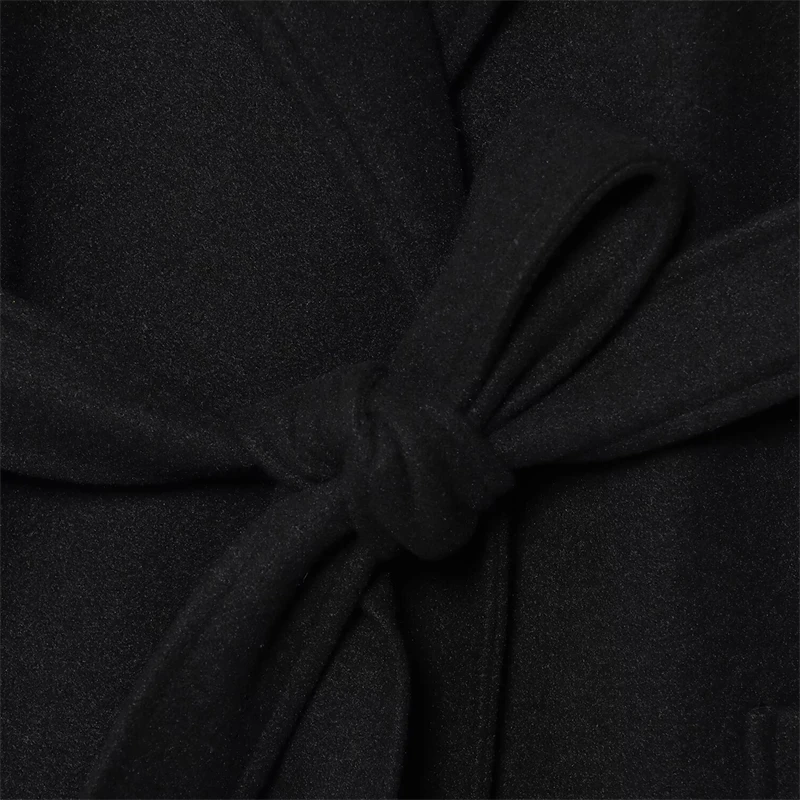 KEYANKETIAN الخريف والشتاء جديد المرأة البدلة طوق التعادل معطف طويل من الصوف المرأة يندبروف معطف طويل #5