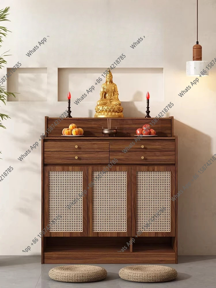 Rattan solid wood table incense case household living room Shentai new Chinese rural incense hall cabinet