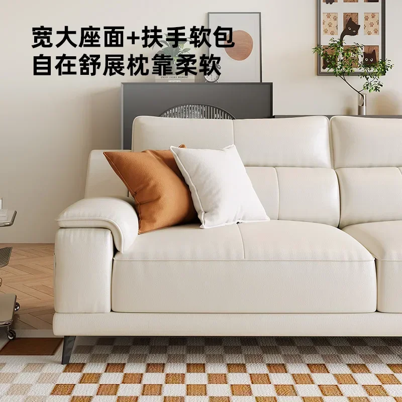 2025 new sofa high backrest small apartment living room light luxury cream style white straight row leather sofa