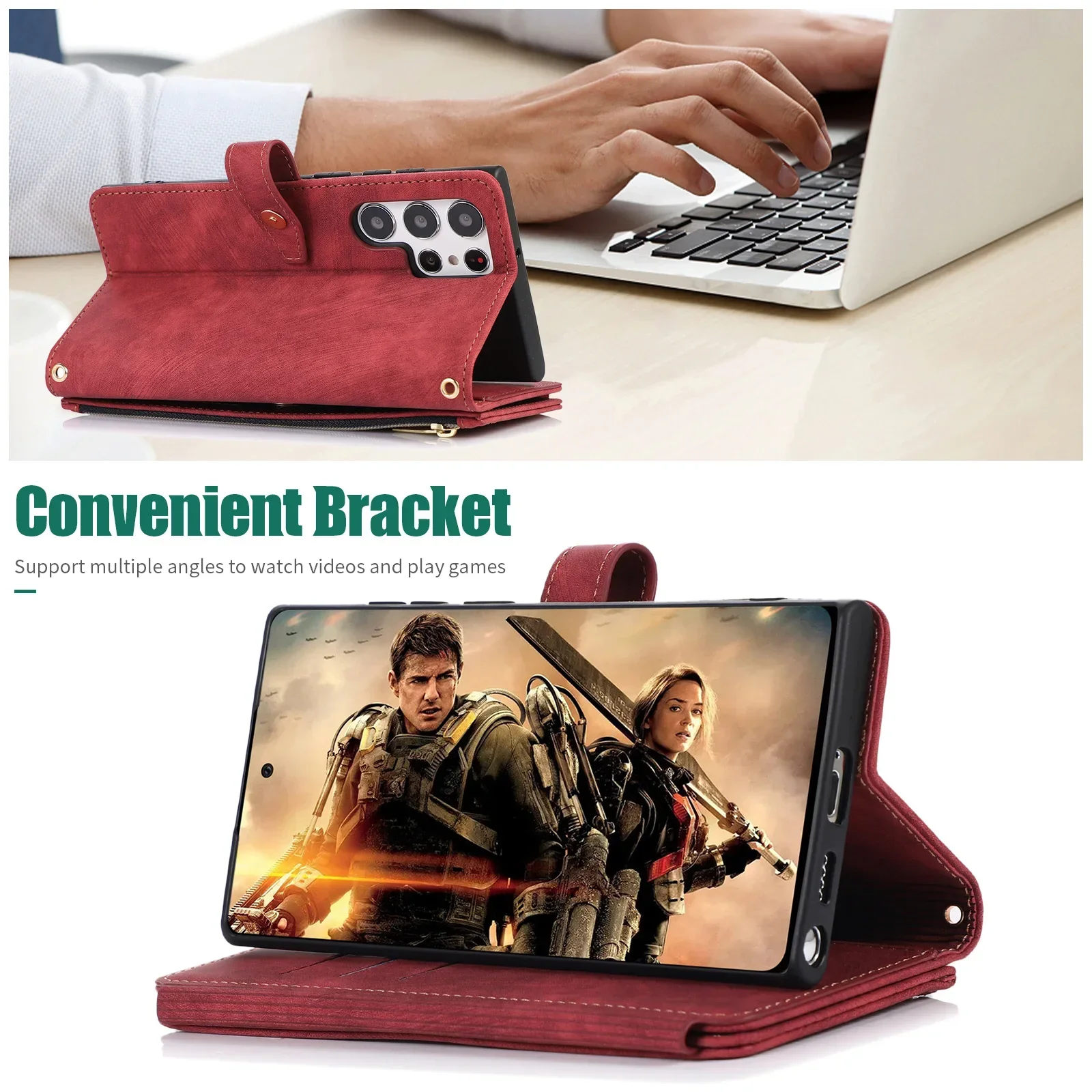 Handyhülle für Samsung Galaxy S23 S24 FE S25 S26 Ultra Edge Plus A16 A06 A26 A36 A56 A27 A37 A57 Cover Reißverschluss-Brieftasche Crossbody – Detail 28