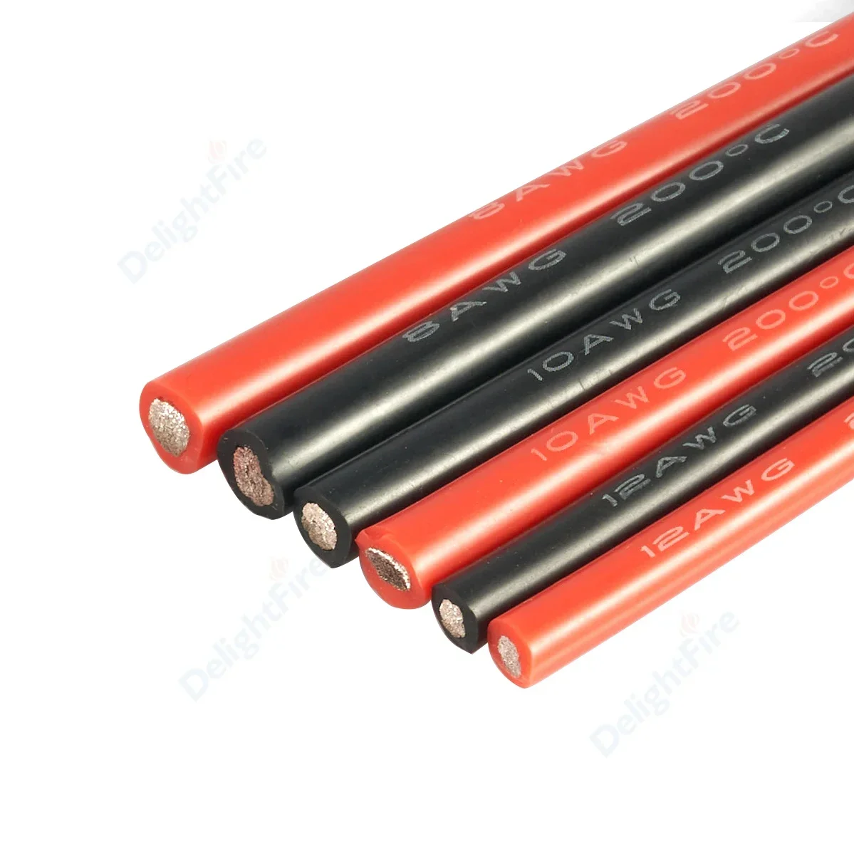 

Силиконовый кабель, термостойкий провод, красный, черный, 28/26/24/22/20/18/16/14/12/10/8/6/4AWG, электрические провода для солнечной панели, автомобильный аккумулятор