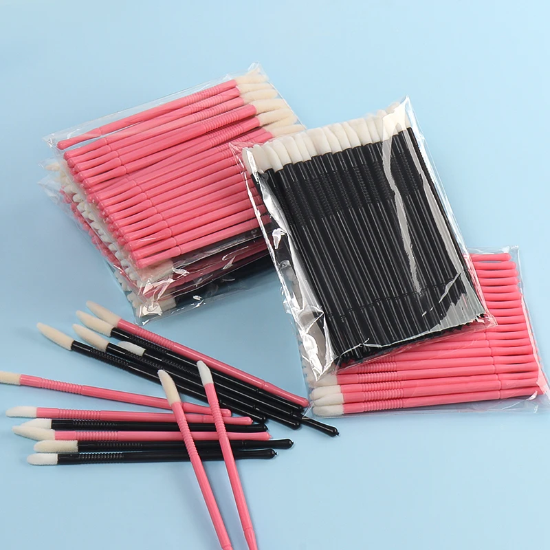 50pcs Lip Brushes Spiral Anti Slip Handle Mascara Wands Lipstick Micro Brushes Applicators Cleaner Eyelash Extension Tools