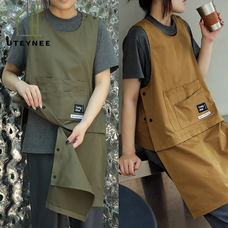 Custom Logo Waterproof Detachable Work Apron for Kitchen Catering Cafe Oilproof Men Women Waiter Vest Apron Barista Pinafore