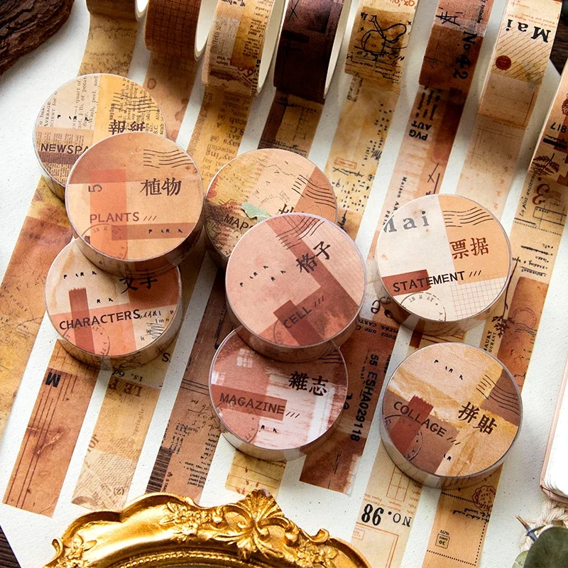 15mm*2m Vintage Island Series Washi Tape Handbook Material Vintage Collage Bottoming for Album Notebook Scrapbooking Stickers