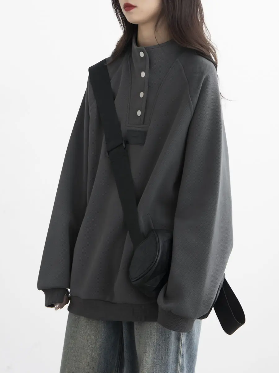 Women'S Sweatshirts Cute Clothes Navy Blue Winter Trendy Ins Hip Hop Top Oversize Niche High Street Vintage Do Old Washing