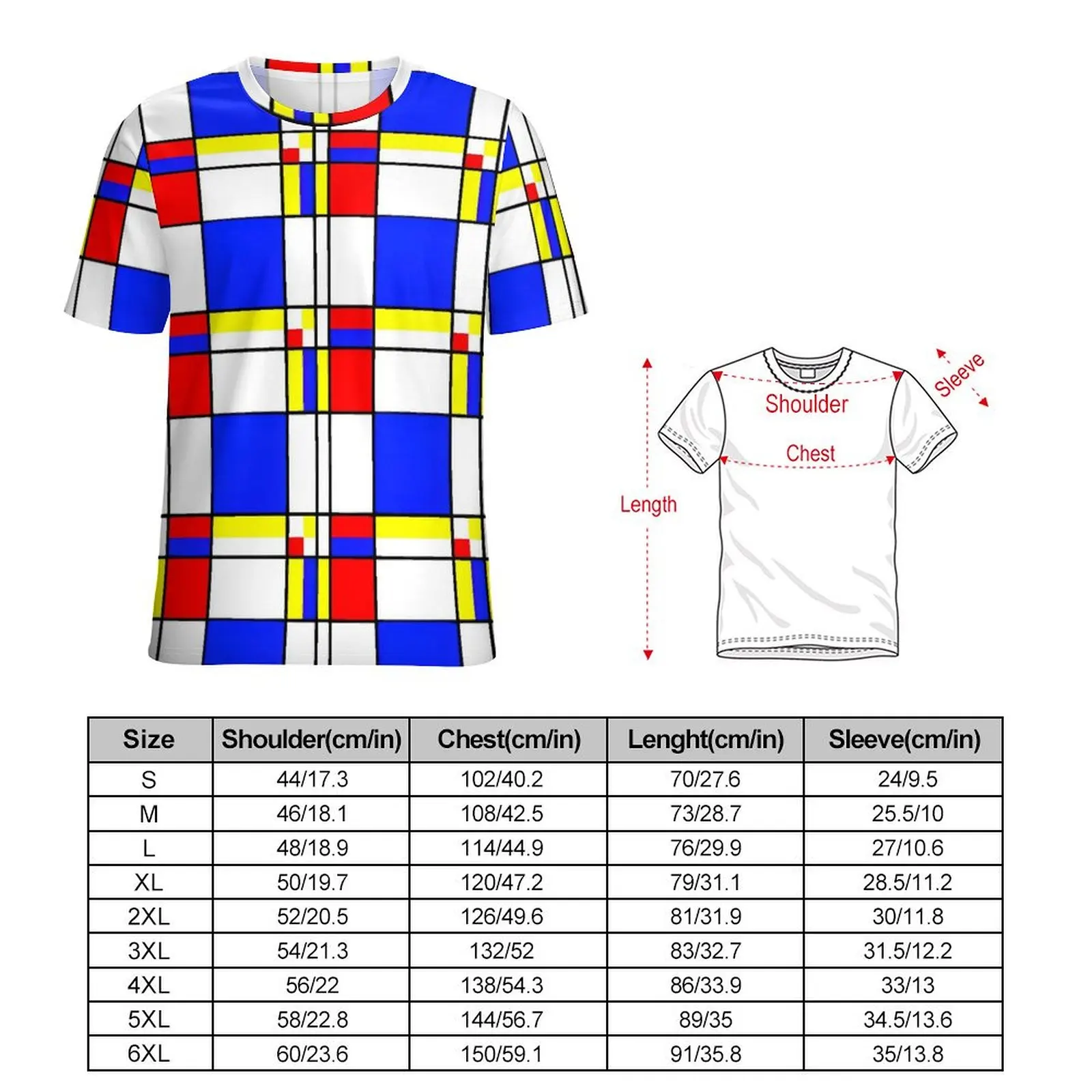 Mondrian T Shirt Colorful Checkerboard Modern T Shirts Short Sleeves Korean Fashion Tee Shirt Summer Design Top Tees Big Size