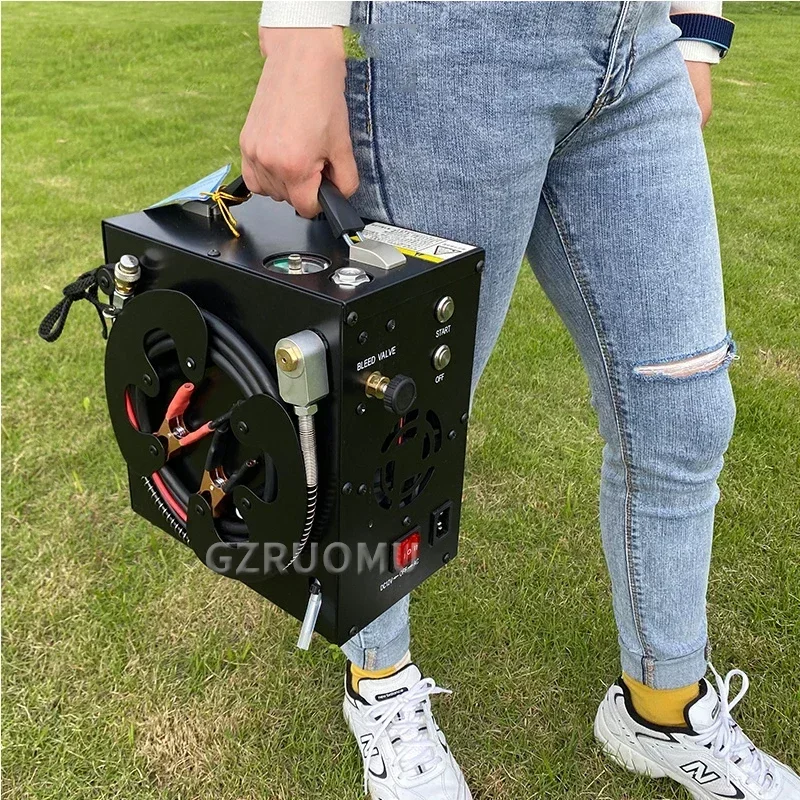 4500Psi 30MPA PCP Air Compressor with Wire Spool Built-in 12V Power Adapter & Fan Auto-stop for PCP Scuba Tank Inflatable Tool