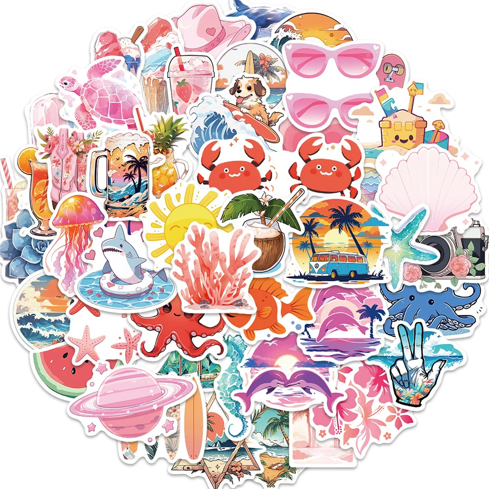 50pcs Summer Beach Girl Sticker For Laptop Phone Case Suitcase Stationery Guitar Scrapbooking Supplies Girly Stickers Pack