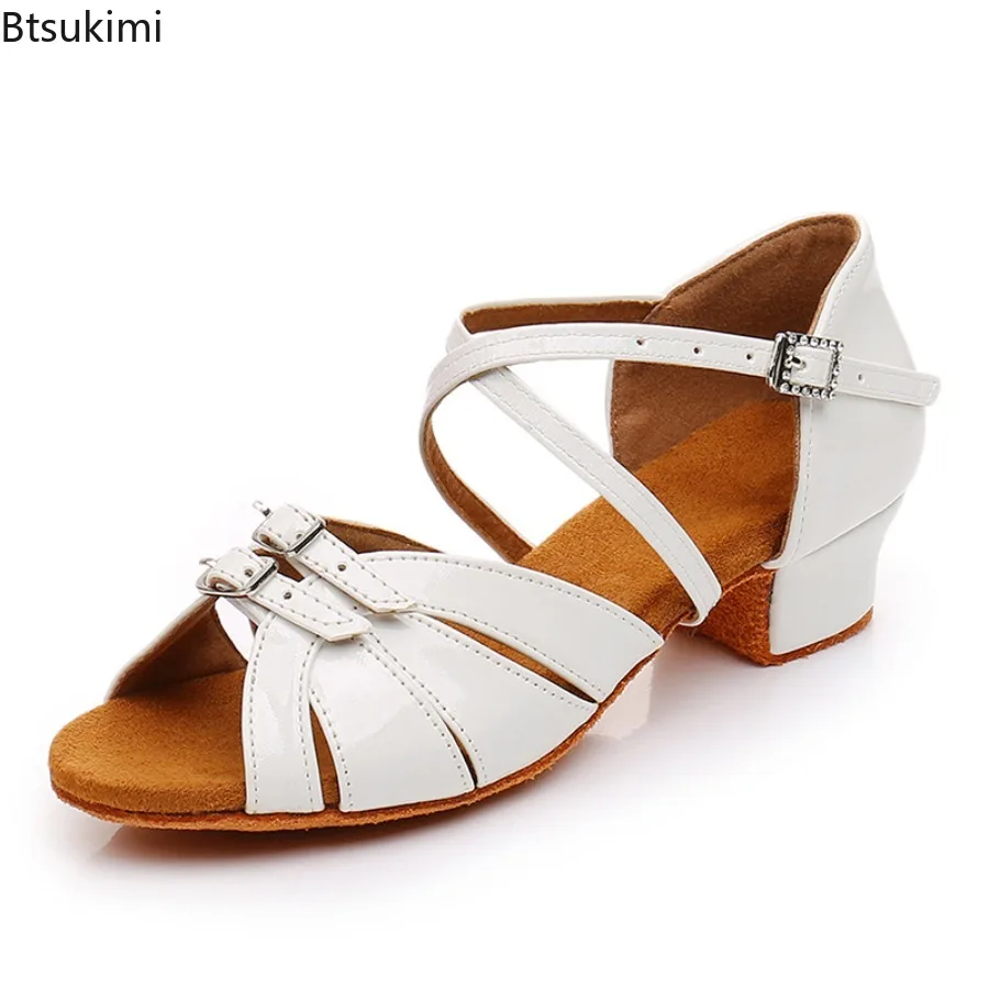 여자를위한 어린이 댄스 신발 여성 볼룸 라틴 신발 숙녀 현대 탱고 댄스 공연 신발 살사 샌들 3.5CM 힐