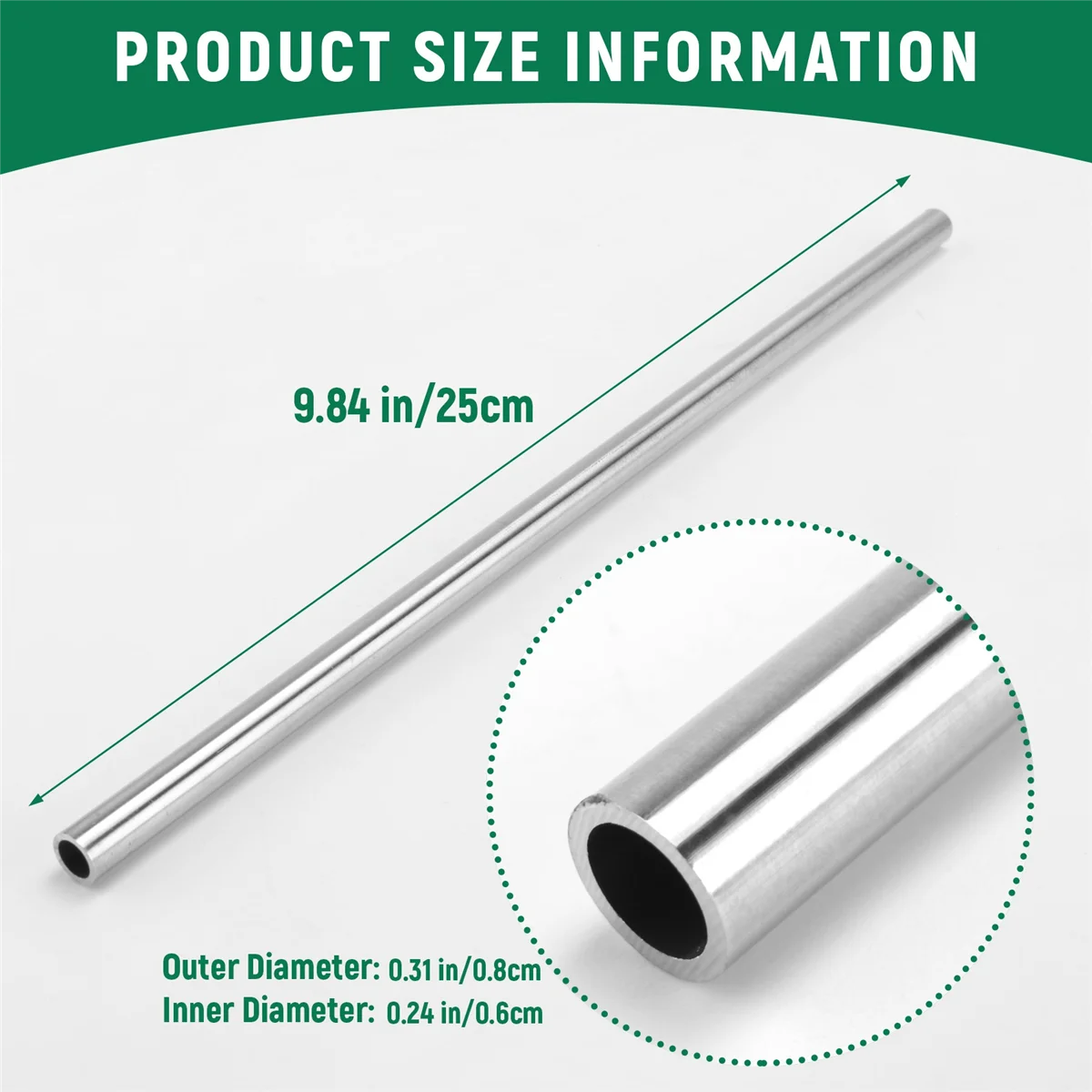 ABFA 1 قطعة 304 أداة أنبوب شعري من الفولاذ المقاوم للصدأ OD 8 مم × 6 مم معرف، الطول 250 مم