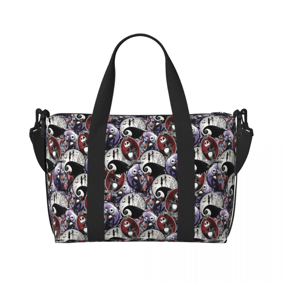 

Custom Large Halloween Horror Vintage Skull Jack Sally In Love Pattern Tote Bag Christmas Shopper Shoulder Gym Beach Travel Bag