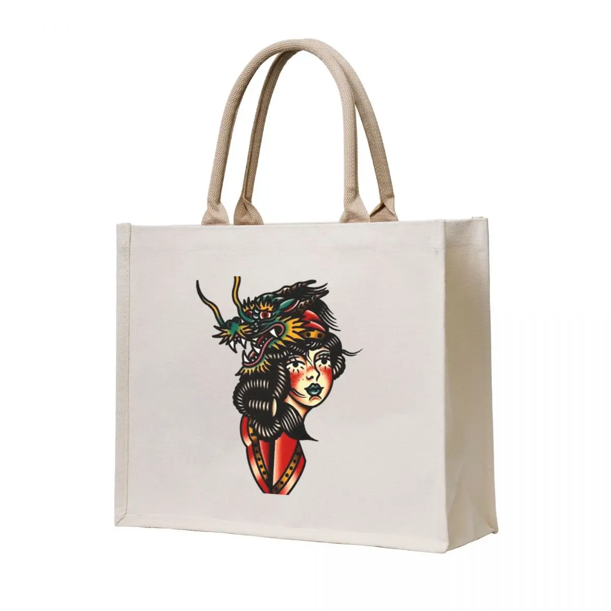 

Traditional Beautiful Flapper and Dragon Tattoo Tote Bag tote bags men Lady bag bag luxury women canvas tote