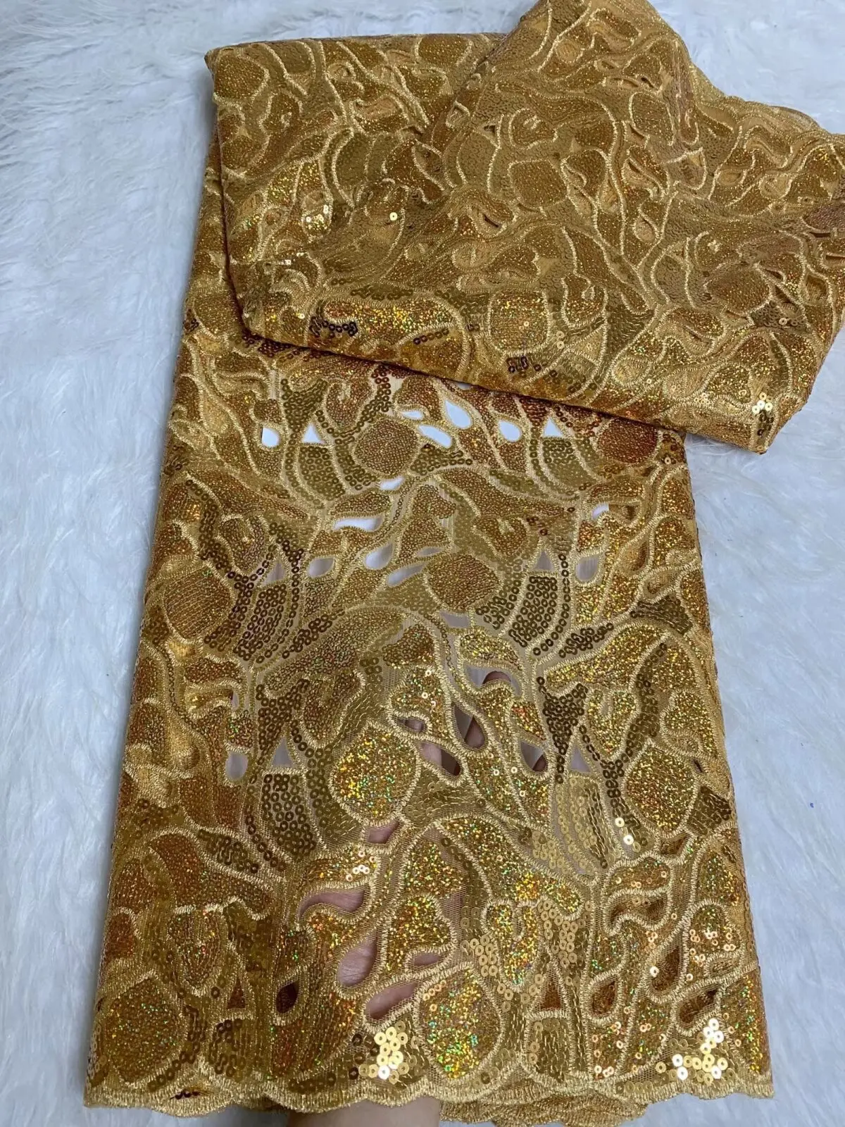 

2025 New African French Nigerian High End Tulle Lace Mesh Fabric With Sequins for Embroiderg Wedding Party Bride Sewing Dress