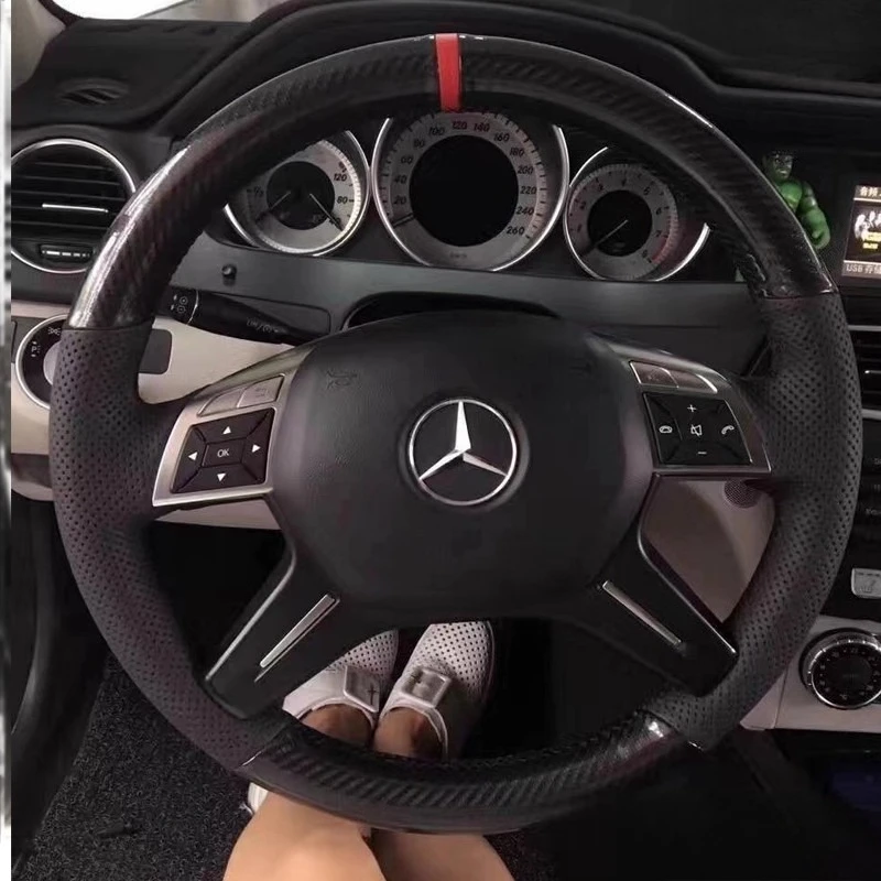 

Сшитый вручную чехол на руль из натуральной кожи из углеродного волокна для Mercedes Benz C180 C200 C260 E200 E260 ML320 ML360 ML400