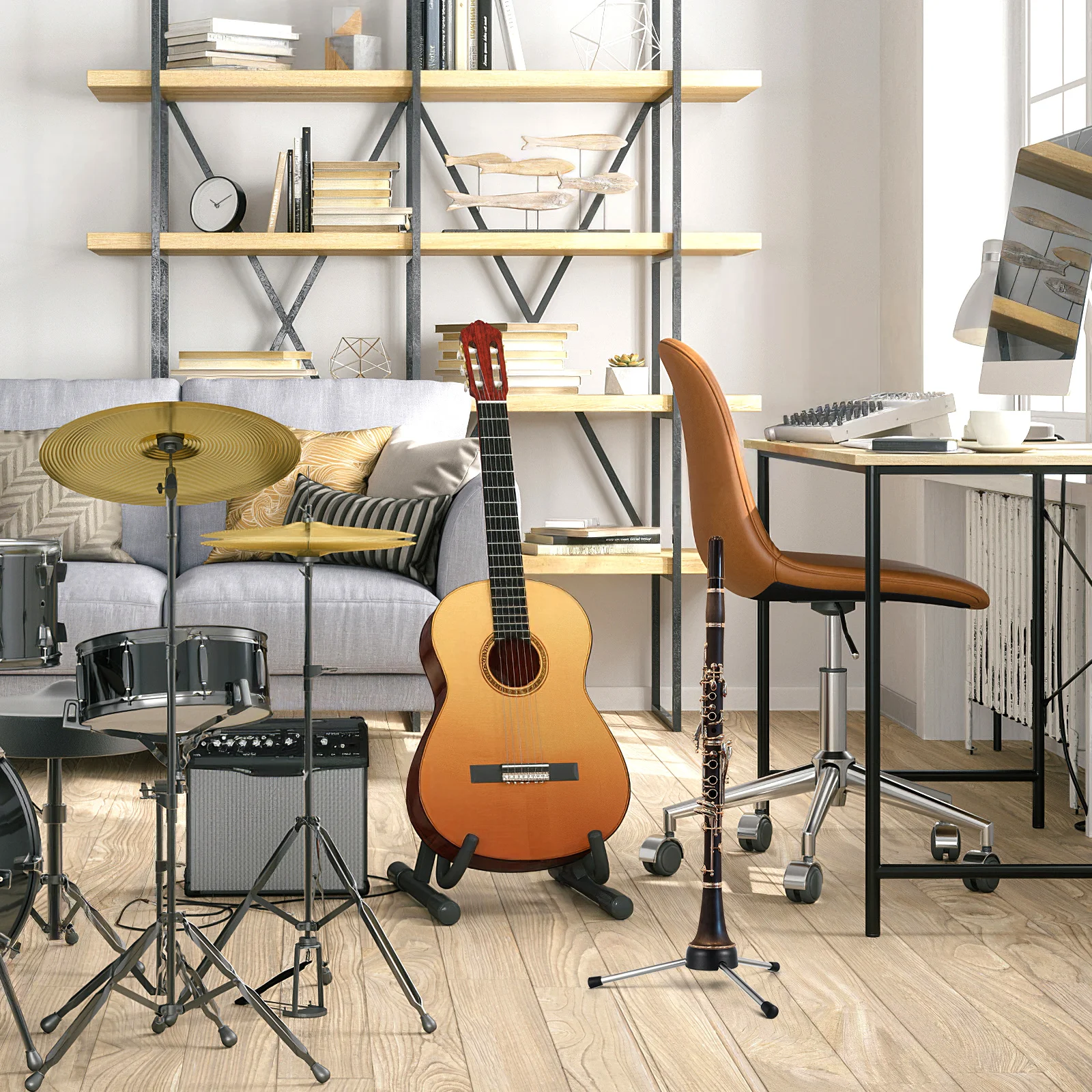 

Compact Portable Clarinet Stand Foldable Metal Tripod Holder Stable Instrument Support for Oboe Flute Small Design