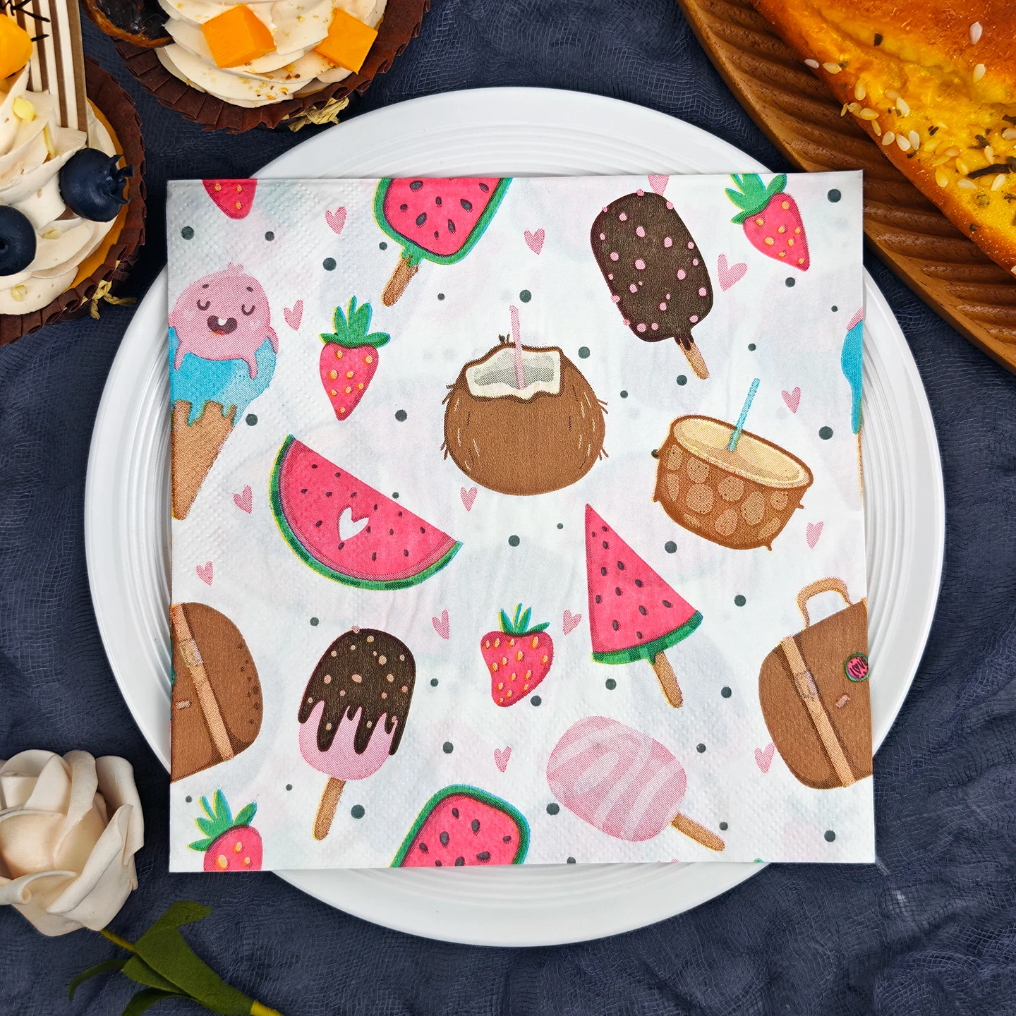 20/50pcs 33*33cm 2ply Summer Fruit Cartoon Napkins Suitable for Summer, Party Napkins for Dining,Baking,Festive Parties