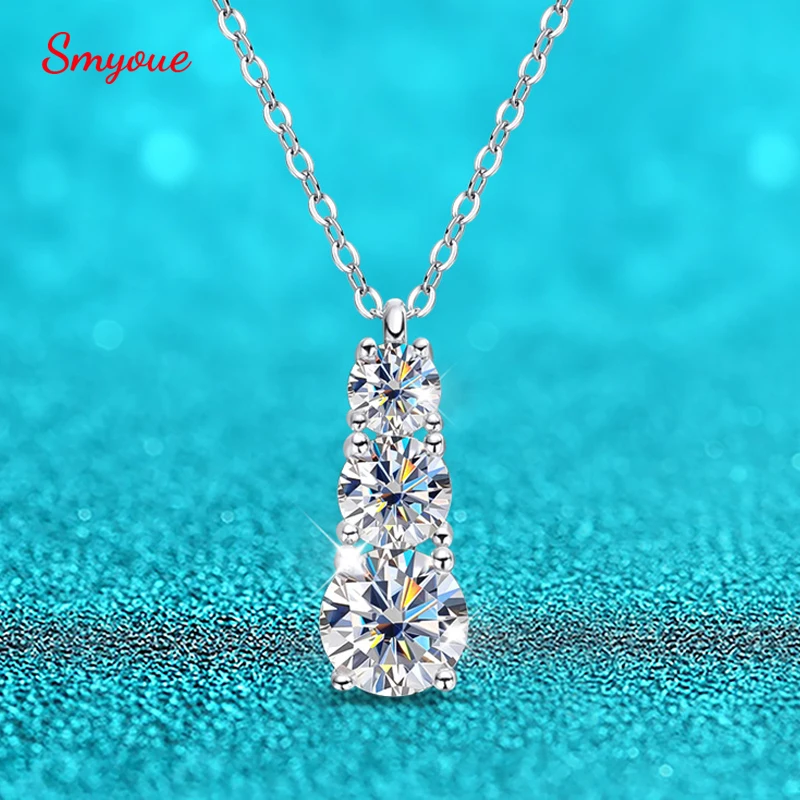 

Smyoue 1.8cttw GRA Certified Moissanite Necklace for Women 3 Stones Sparkling Simulated Diamond 925 Sterling Silver Jewelry