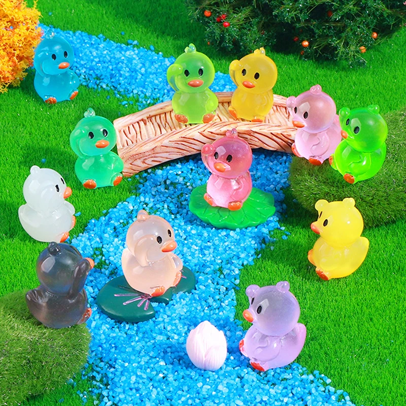 Noctilucent Resin Ducks Miniature Ornament Crafts Cute Cartoon Tiny Ducks Small Ornaments Mini DIY Home Decoration Accessories