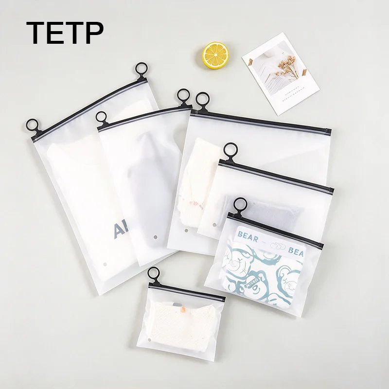 TETP 50pcs Thickened Frosted Black Zipper Storage Bag for Clothing Underwear Socks With Air Hole Resealable Packaging