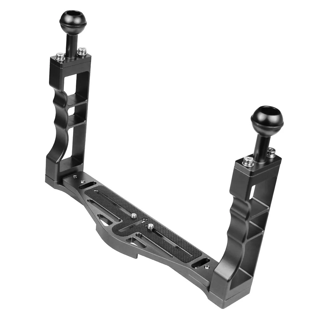 Aluminum Alloy Diving Tray Base Bracket Dual Handheld Grip w/ 1/4